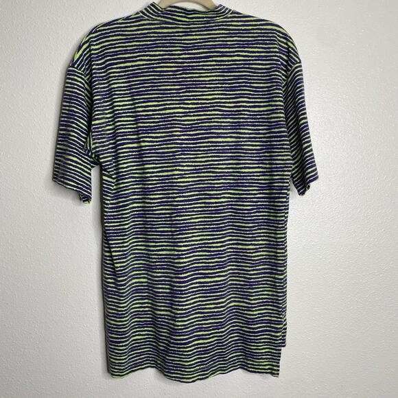 Vintage 80s 90s Zero Gravity Purple Green Striped High Low T Shirt M - Picture 4 of 4